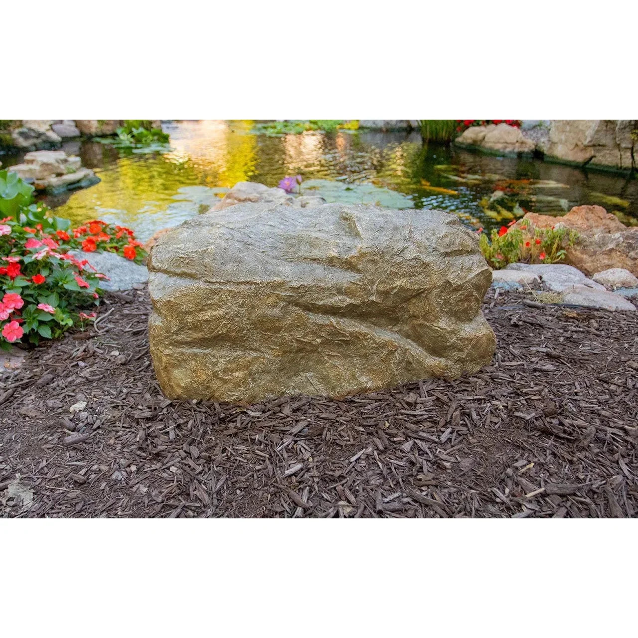 Aquascape Faux Rock Cover, decorative feature, 30 inches long and 18 inches wide, with realistic rock design for outdoor ponds.