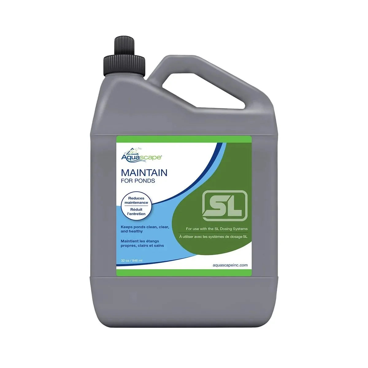 Aquascape Maintain pond water treatment bottle, 32 oz, for healthy pond water and algae control in water gardens.