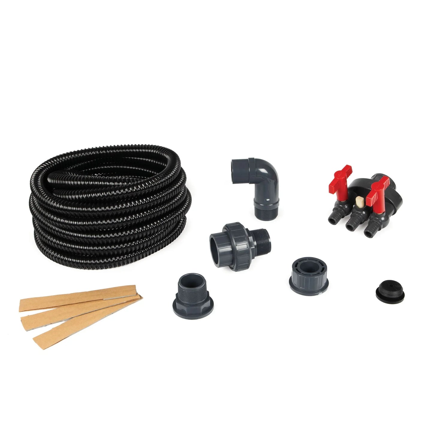 Atlantic Water Gardens fountain basin plumbing kit for decorative features, featuring triple outlet fittings in a compact design.