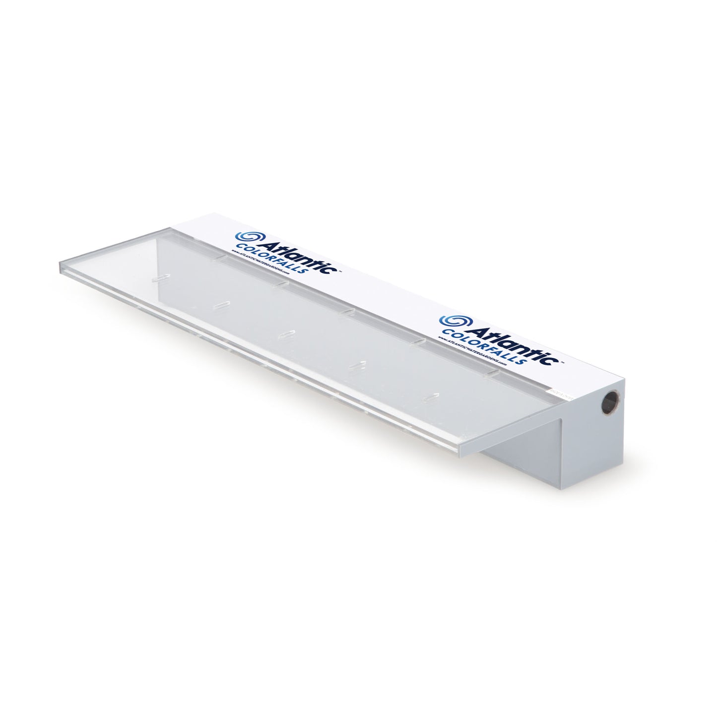 Atlantic Water Gardens ColorFalls Ice Blue 24-inch spillway showing flowing water and blue finish for pond or waterfall features.