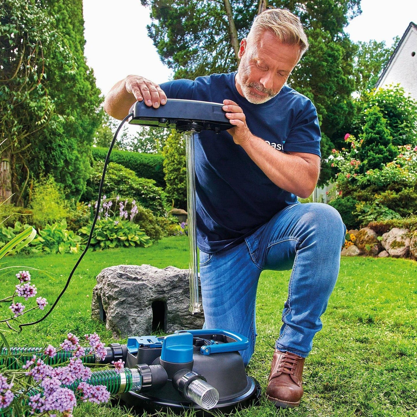 Oase FiltoClear 8200 Pressure Filter with 60W UV for pond filtration, showing the filter unit with inlet and outlet hoses.