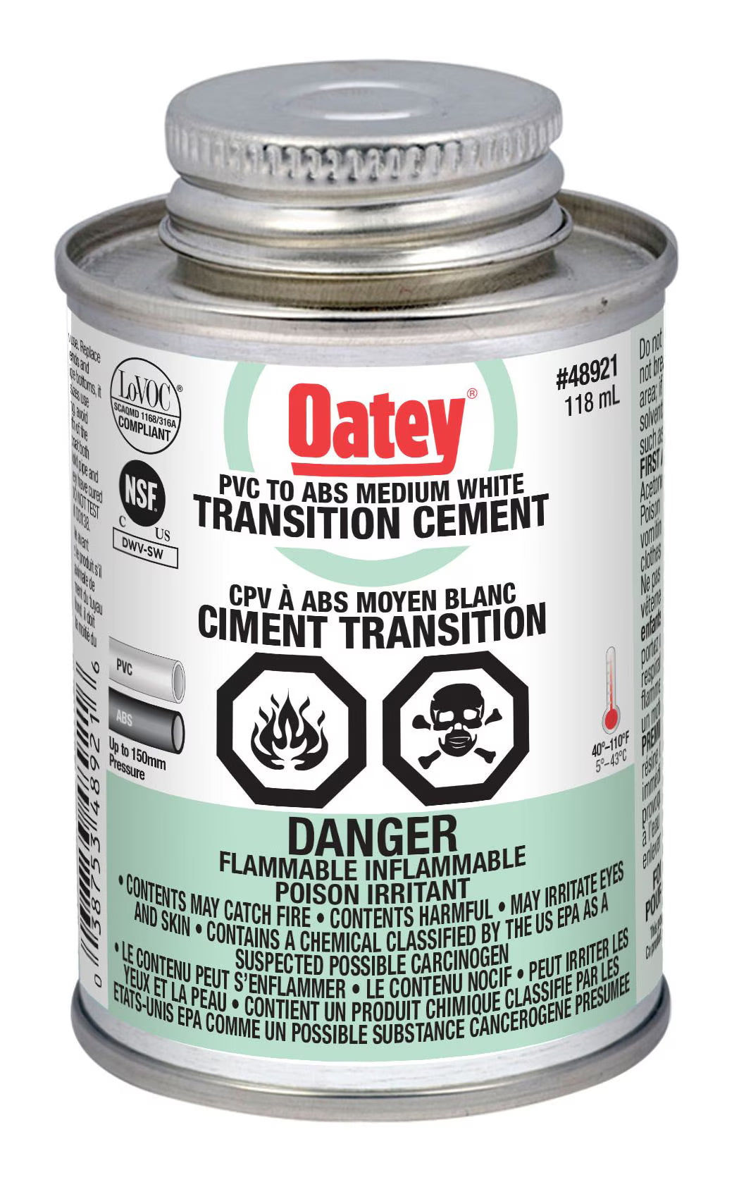Oatey 31530 - Transition Abs/Pvc Cement White (C) - 473 ML