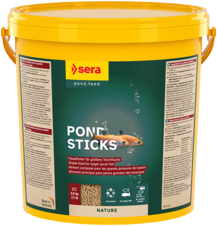 Sera Color Sticks 3800 mL container, external vendor packaging, vibrant fish food sticks for aquarium color enhancement.