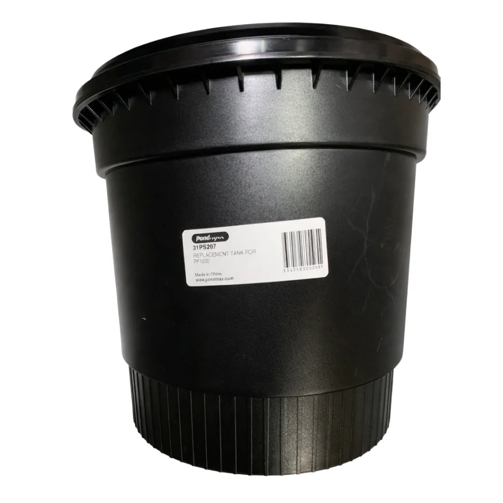 PondMax Replacement Tank for PF2400 pond filter system, external vendor, showing the clear plastic tank with inlet and outlet fittings.