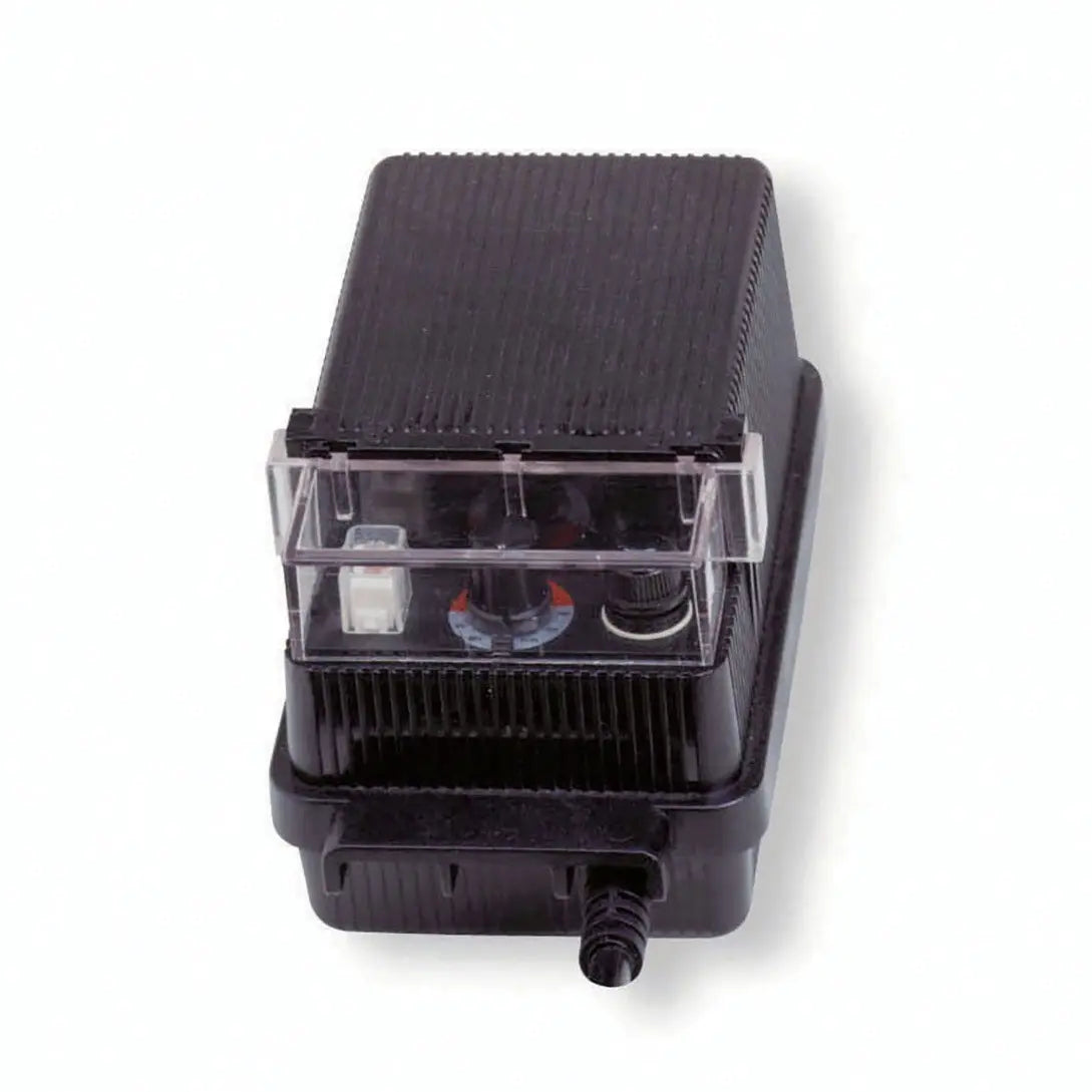 Kichler Economy Transformer in black finish, compact electrical transformer for landscape lighting, with wiring connections visible.