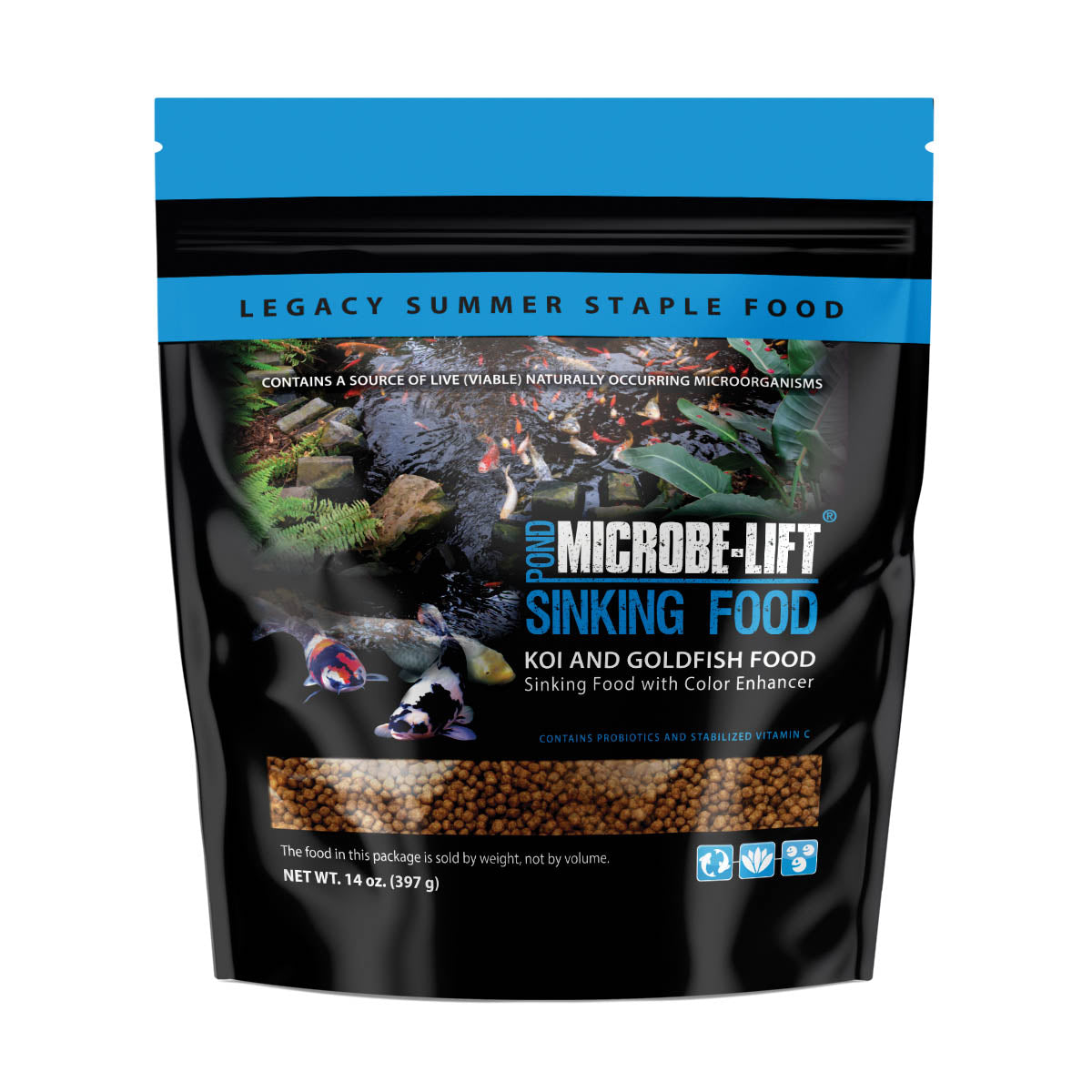 Microbe-Lift sinking fish food pellets in small size, suitable for aquarium fish, designed for easy sinking and feeding.