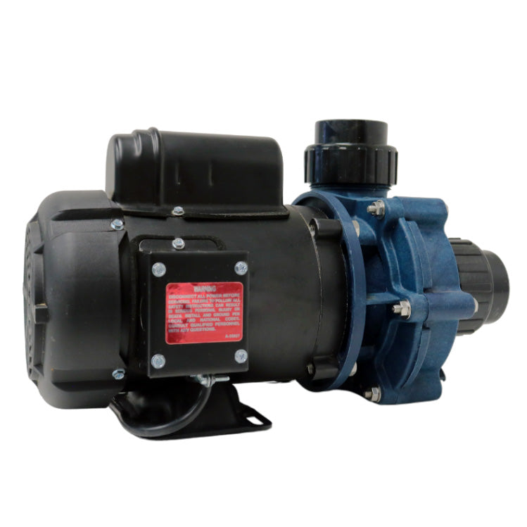 Teton Dynamics Ecostream Series XT-3500 inline pump viewed from the side, showing its compact design and inlet/outlet connections.