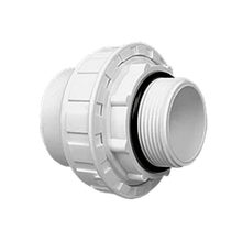 Threaded union for pool fittings, 1-1/2" MPT to 2" slip connection with O-ring, suitable for pool plumbing systems.