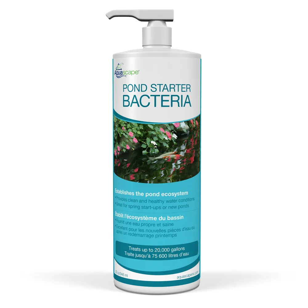 Aquascape Pond Starter Bacteria 32oz bottle, natural pond bacteria for water clarity and biological balance.