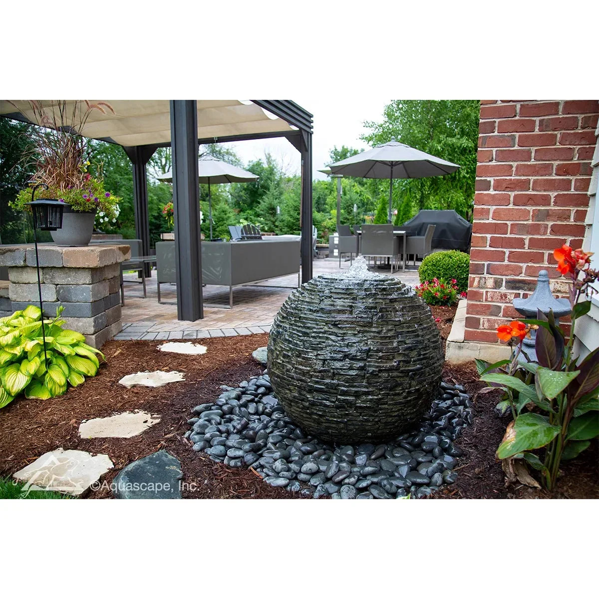 Aquascape Extra Small Stacked Slate Sphere, 18-inch decorative feature with natural slate stone design for garden or pond decor.