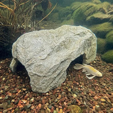Aquascape Faux Rock Fish Cave decorative feature, 25 inches long and 15 inches wide, designed for aquariums and aquatic habitats.