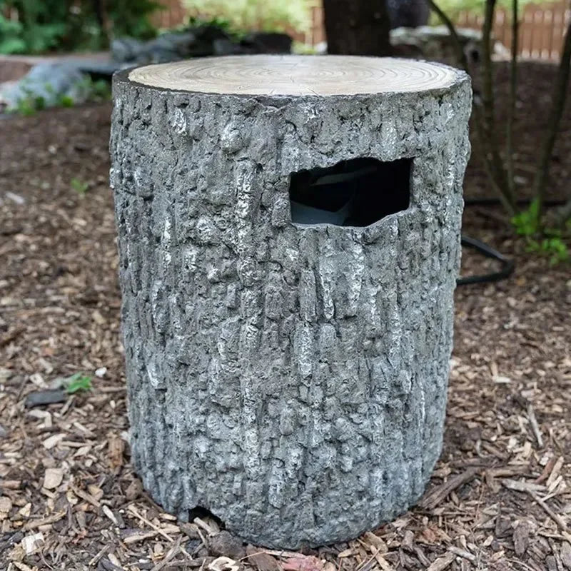 Aquascape Faux Stump Propane Tank Cover, decorative feature resembling a natural tree stump for outdoor decor.