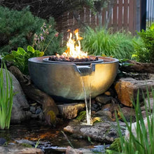 Decorative Aquascape Fire and Water Spillway Bowl with ceramic bowl and flame feature for outdoor water display.