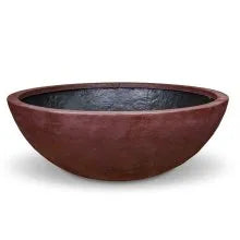 Aquascape Merlot 60-inch decorative fountain bowl with a side view, showcasing its vibrant color and large circular design.