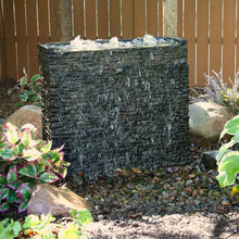 Aquascape large straight stacked slate wall base, decorative feature with layered natural slate stones for garden or pond accents.