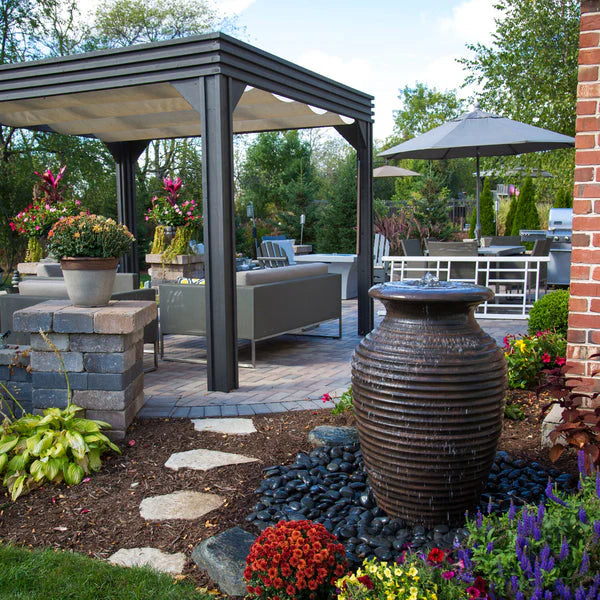 Aquascape medium rippled urn decorative feature with textured surface, suitable for enhancing garden or pond landscapes.