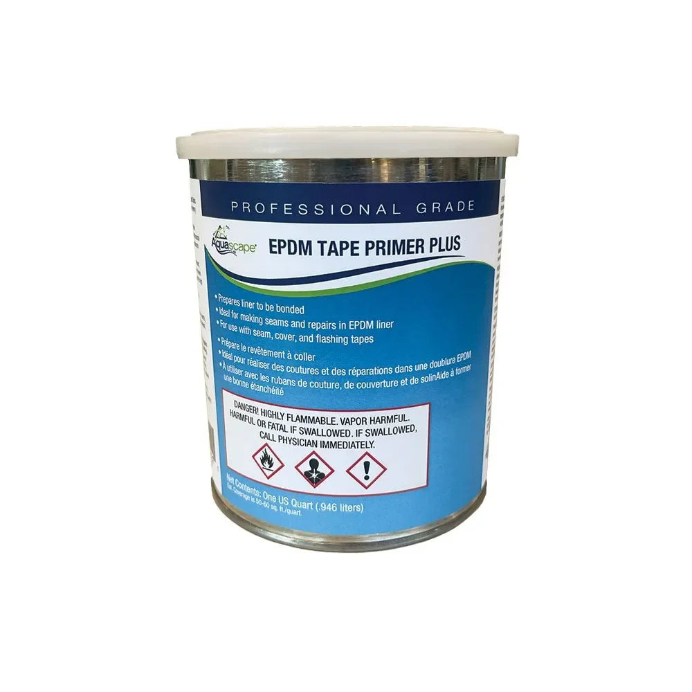 Aquascape EPDM Tape Primer Plus bottle, 1 Qt (946 ml), installation equipment for waterproofing and sealing EPDM pond liners.