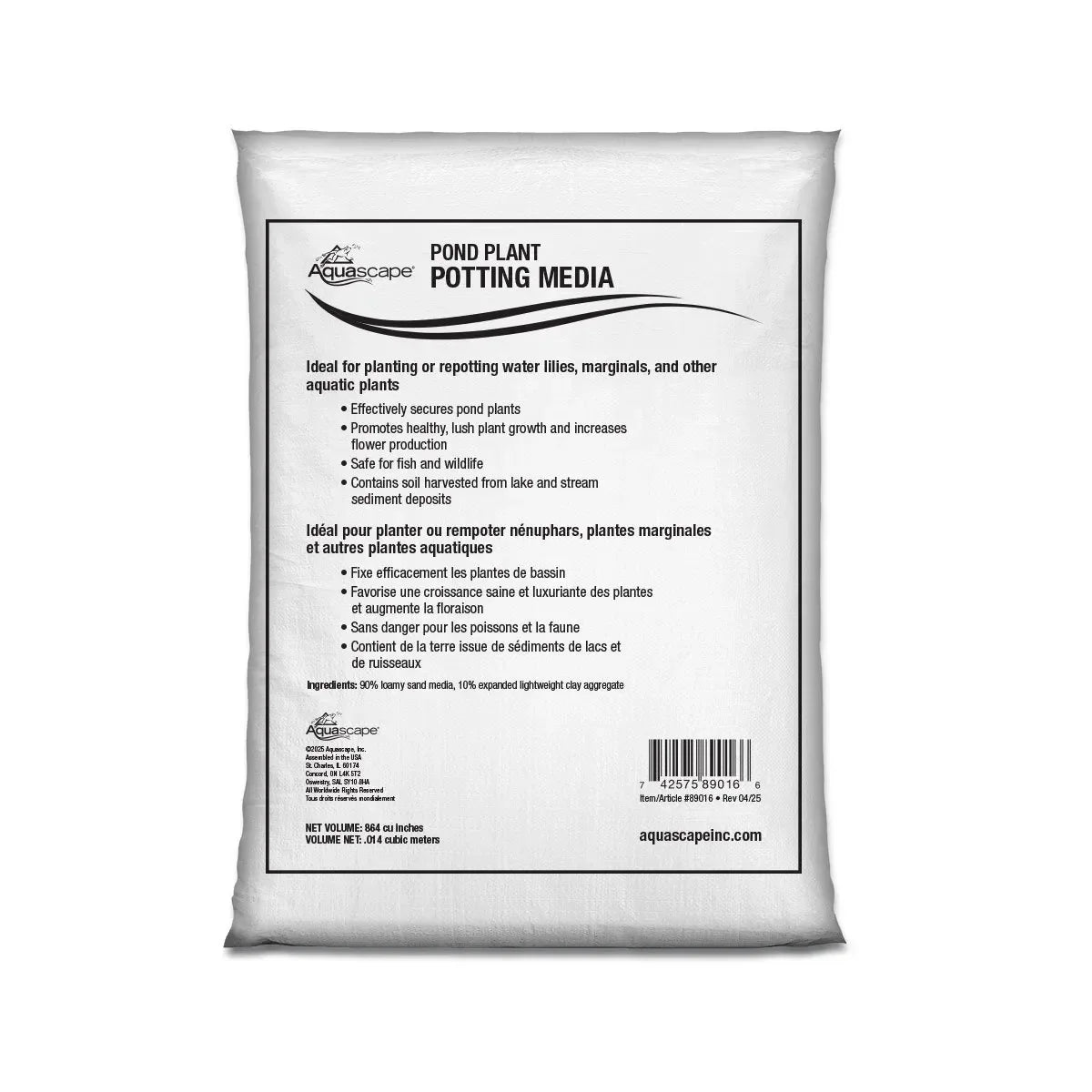 Aquascape pond plant potting media in a black bag, 864 cu in, ideal for aquatic plants and pond plant growth.