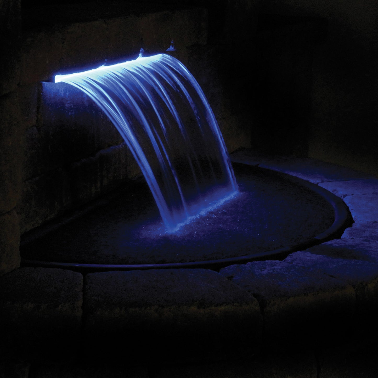 Atlantic Water Gardens ColorFalls Ice Blue 24-inch spillway for waterfalls, featuring vibrant blue color and durable construction.