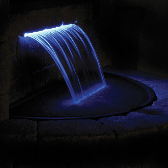 Atlantic Water Gardens ColorFalls Ice Blue 24-inch spillway for waterfalls, featuring vibrant blue color and durable construction.