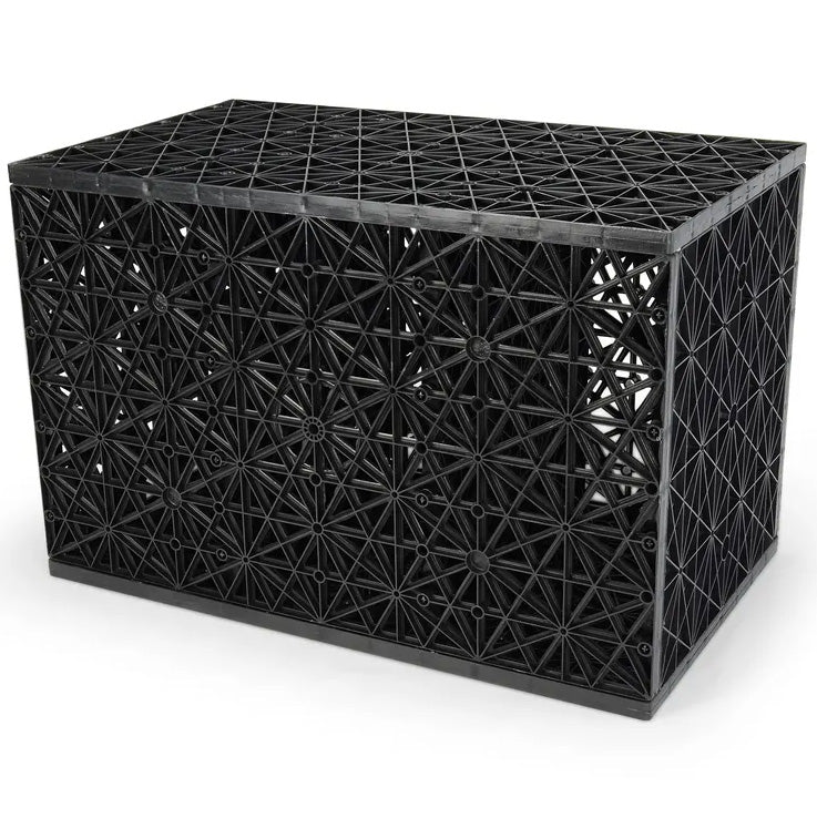 Large Aquascape Aquablox pondless water storage module, 32-gallon capacity, used for pondless water feature installations.