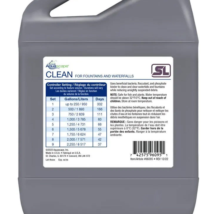 Aquascape Clean water treatment for fountains and waterfalls, 32 oz bottle, used to maintain clear and healthy water features.