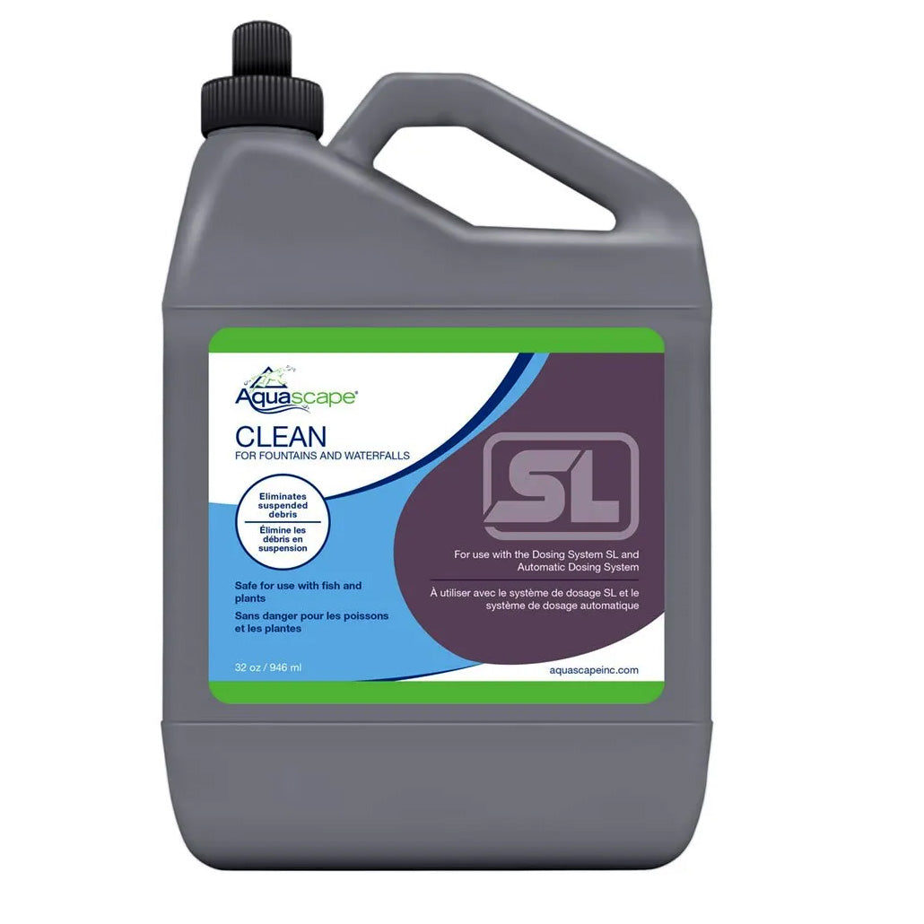 Aquascape Clean water treatment for fountains and waterfalls, 32 oz bottle, used to maintain clear, healthy aquatic features.