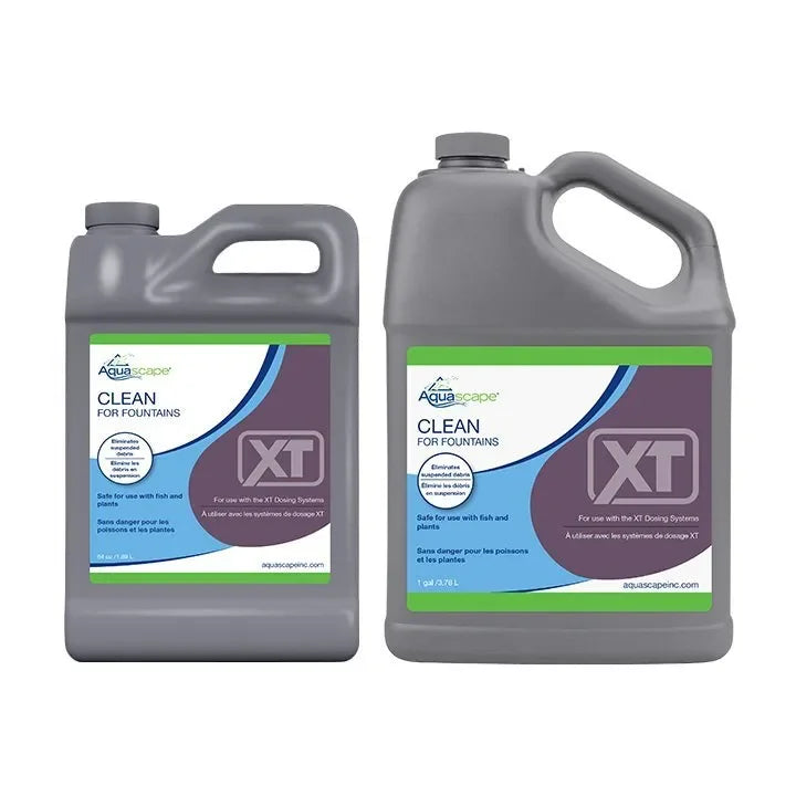 Aquascape Clean for Fountains XT water treatment bottle, 1-gallon size, designed for fountain cleaning and maintenance.