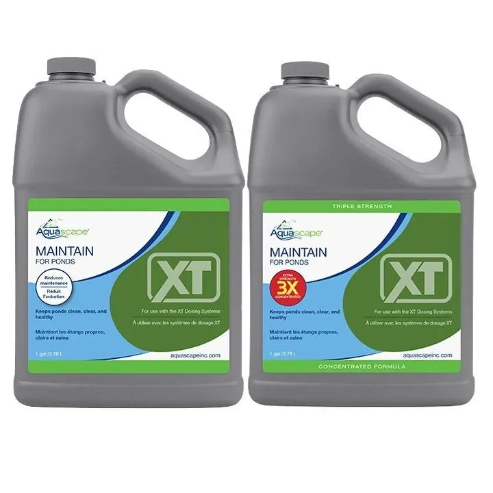 Aquascape Maintain for Ponds XT water treatment in a 1-gallon container, used for pond water quality and algae control.
