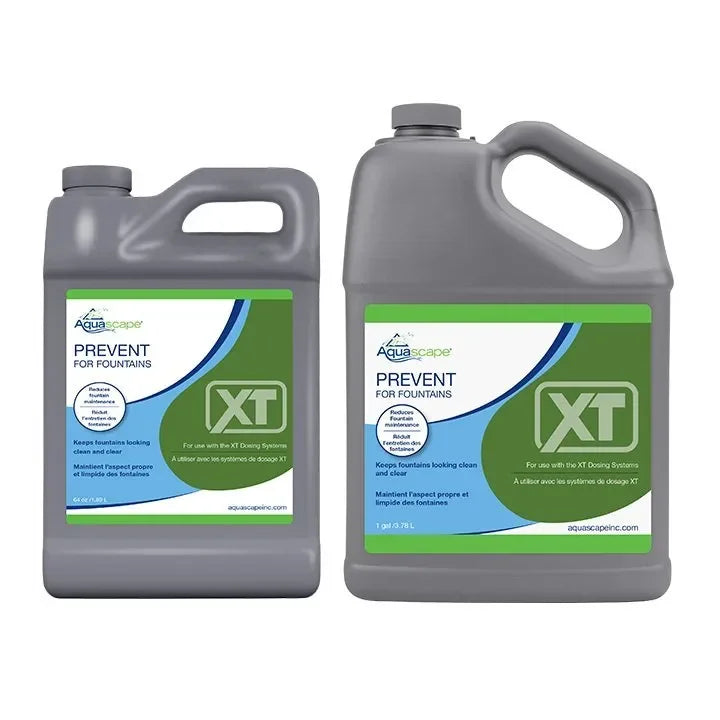 Aquascape Prevent for Fountains XT water treatment in a 1-gallon container, designed to maintain fountain water clarity and quality.