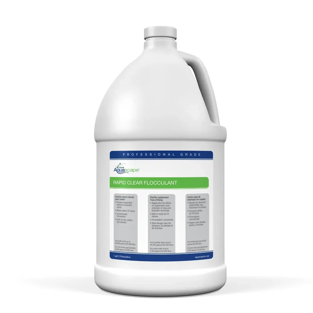 Aquascape Rapid Clear Flocculant water treatment bottle for pond and aquarium clarity, professional grade, 1 gallon (3.78 liters).