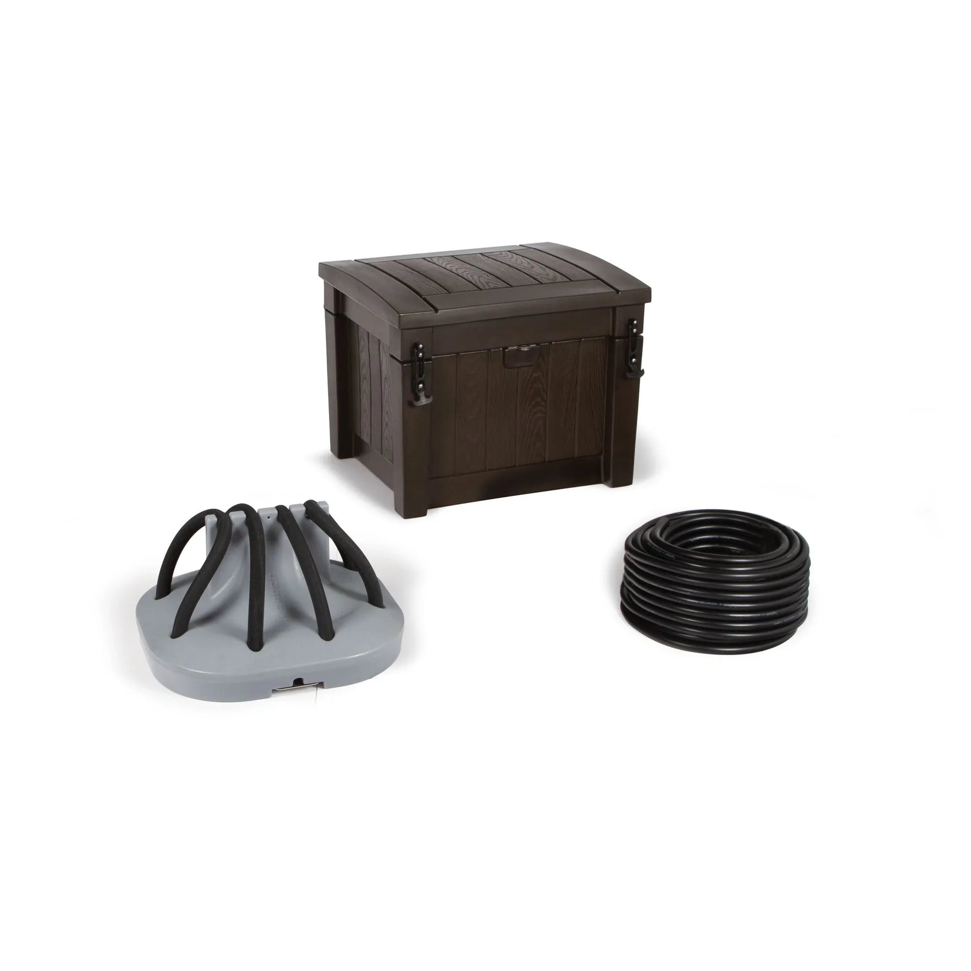 Atlantic Water Gardens lake aeration system with a single diffuser, designed to improve water oxygen levels and circulation.