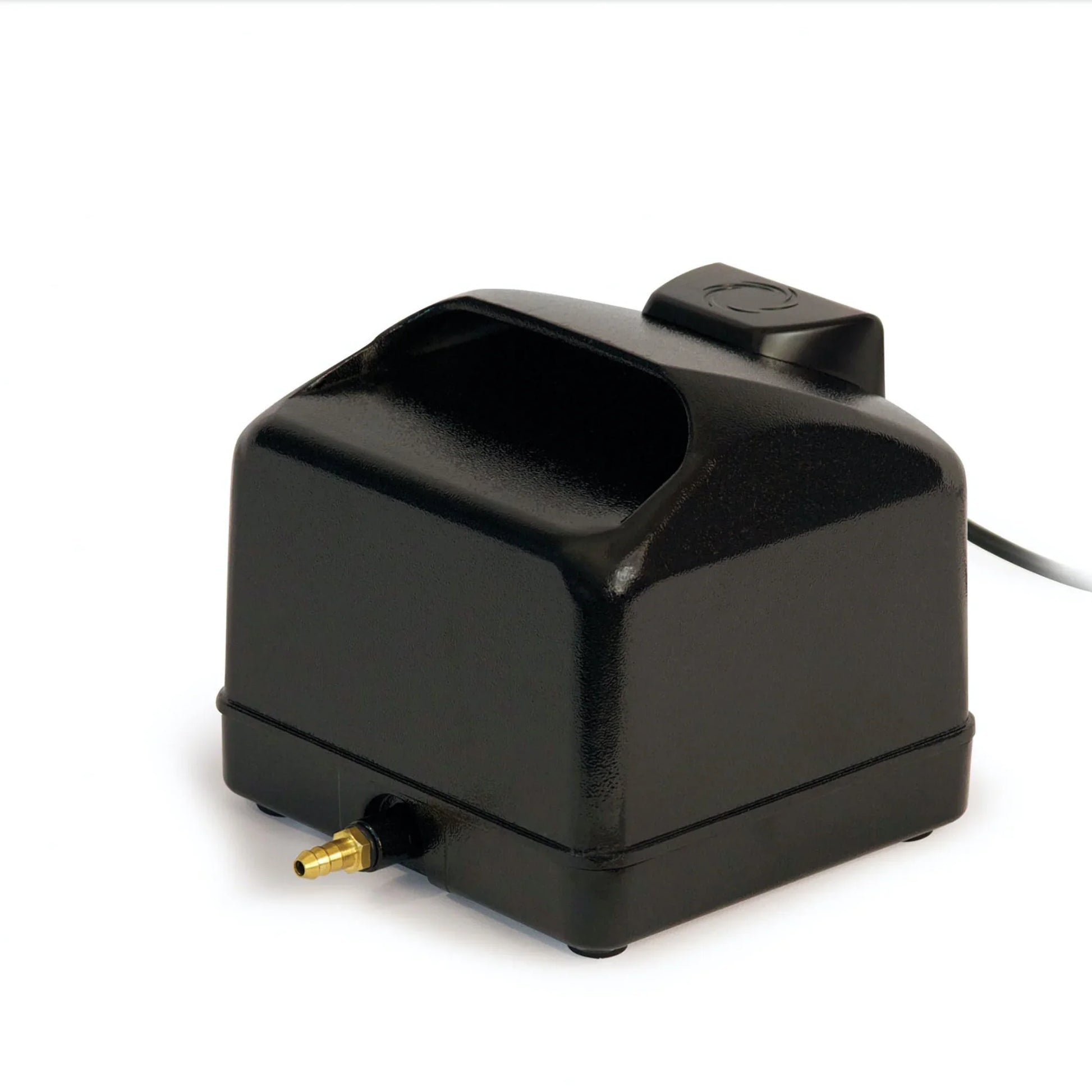 Atlantic Water Gardens Typhoon Air Pump for pond aeration, 60 Lpm, compact device with air outlet and control valve visible.