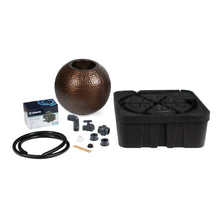 Decorative 24-inch sphere kit in antique brass by Atlantic Water Gardens, showcasing a smooth, spherical water feature.
