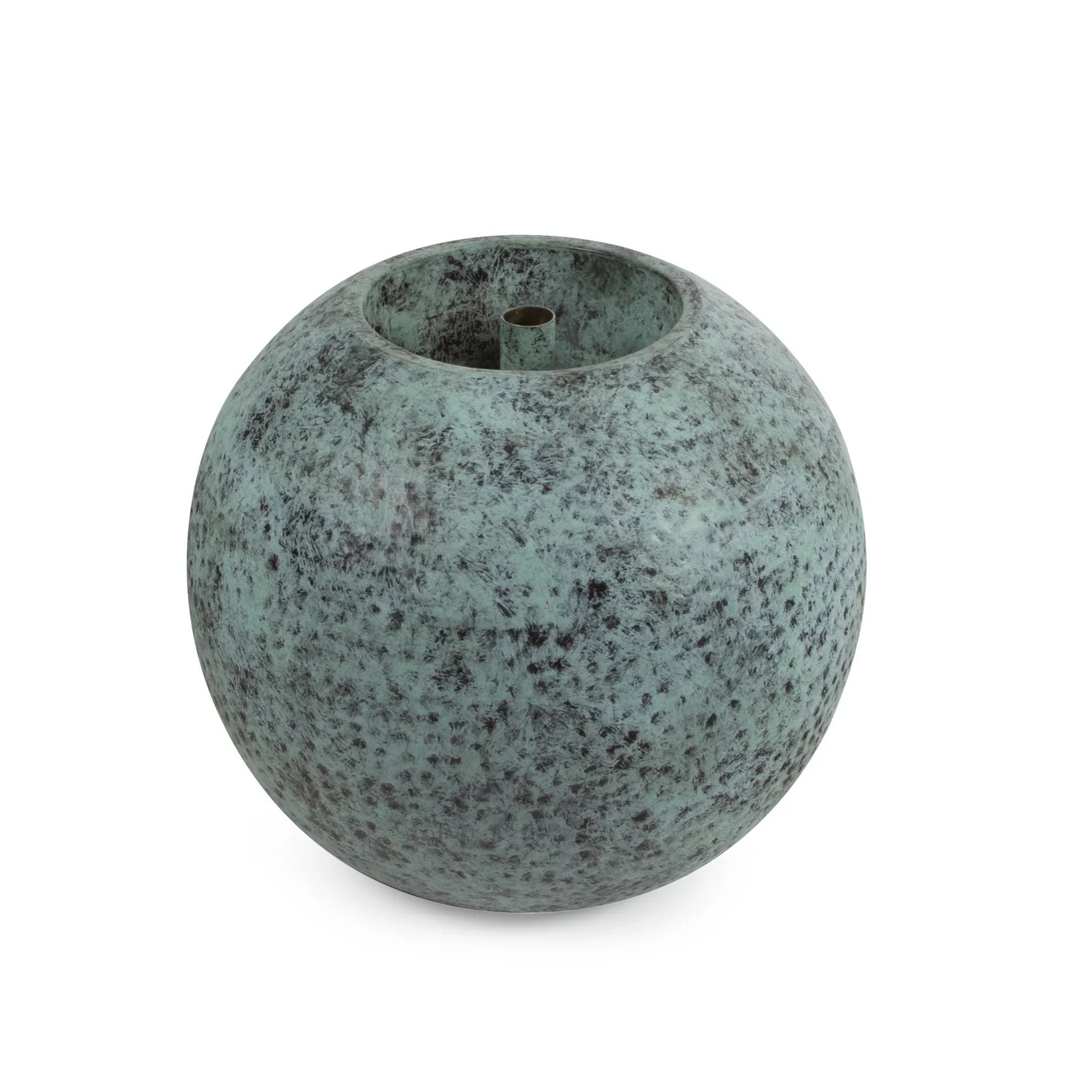 Atlantic Water Gardens 24-inch Verde Brass Sphere decorative feature, smooth brass sphere with a vibrant green patina, perfect for water gardens.