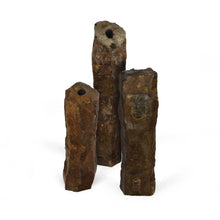 Atlantic Water Gardens 3-piece natural basalt columns decorative features in 18, 24, and 30-inch sizes on a dark background.