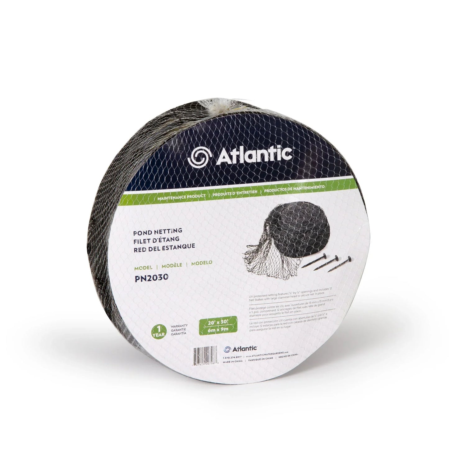 Atlantic Water Gardens 30' wide Ultra Pond Net for fish ponds, showing durable mesh netting designed for pond protection.