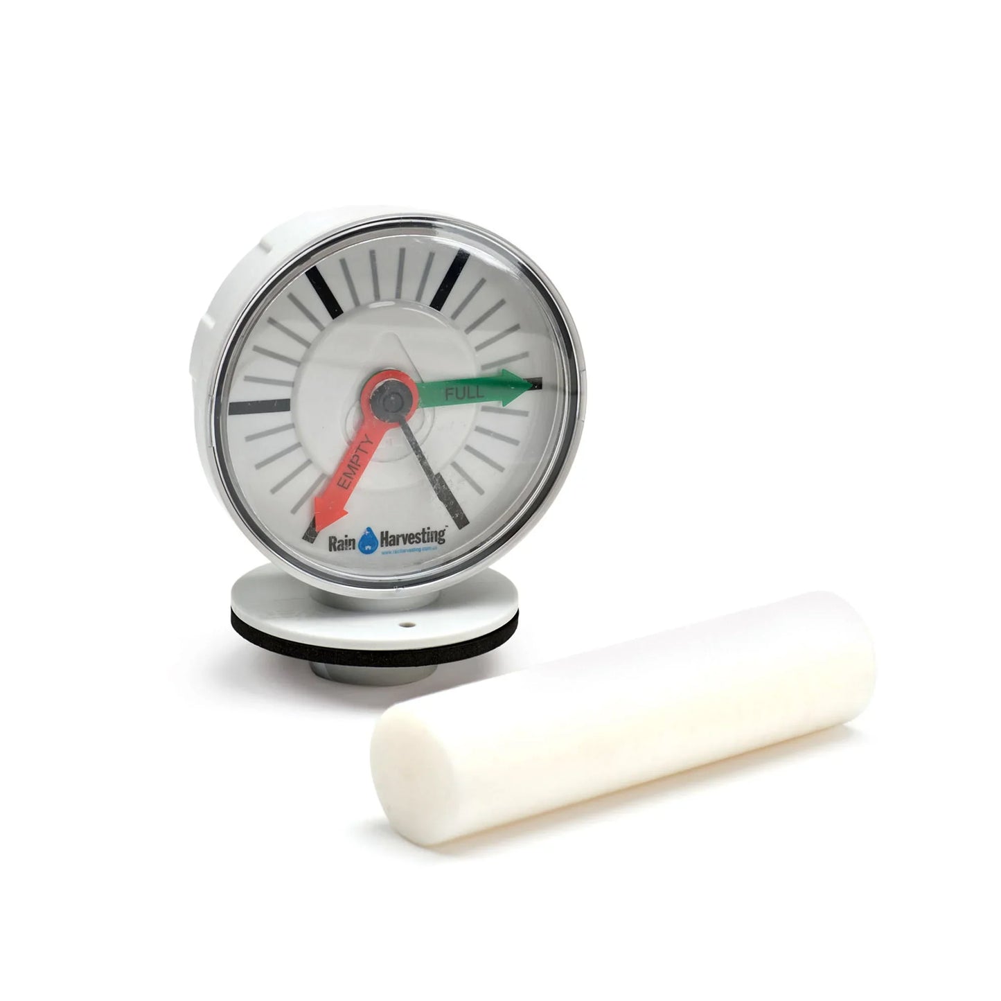Atlantic Water Gardens rainwater harvesting tank gauge showing water level in a rainwater collection system.