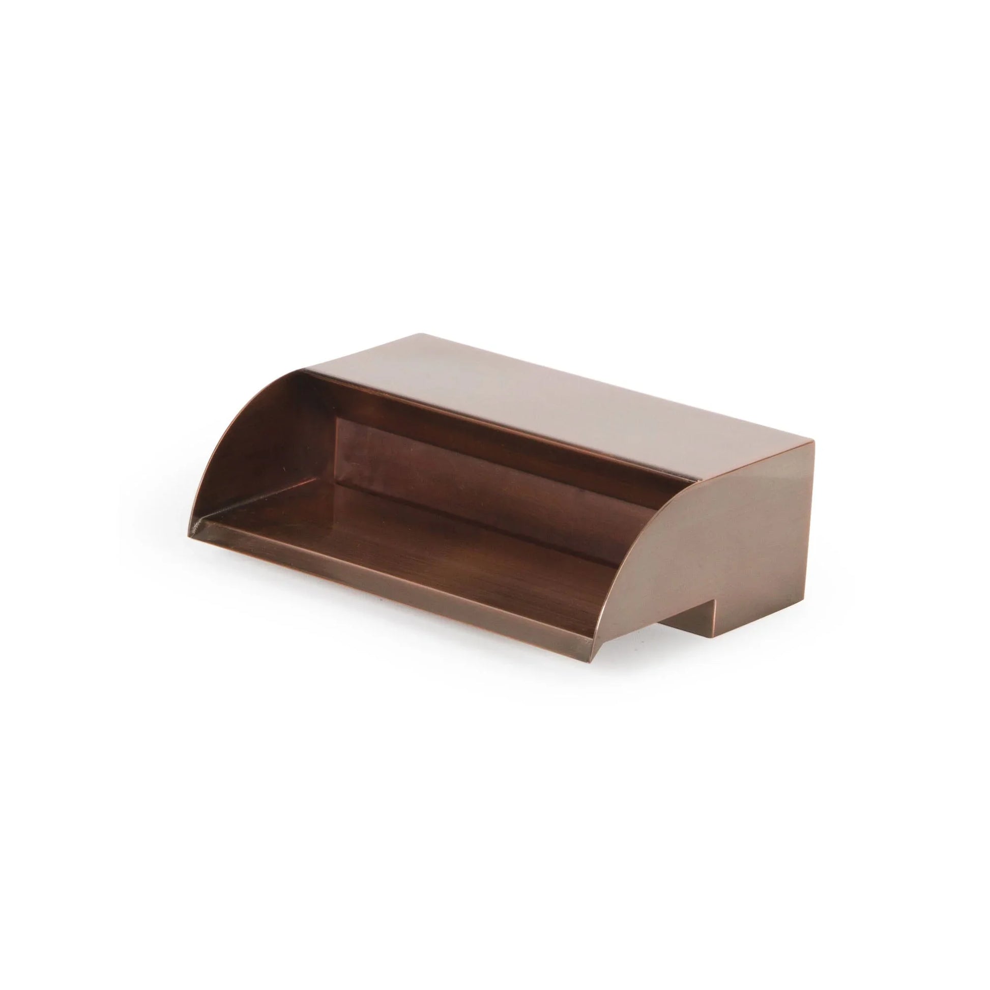 Atlantic Water Gardens 12-inch copper finish spillway scupper, showing the elegant copper-finished spillway for water features.