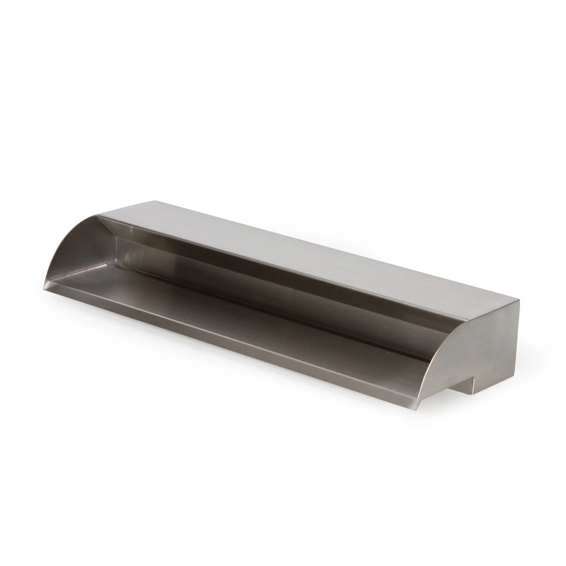 Atlantic Water Gardens 24-inch stainless steel spillway showing sleek, polished steel design for water features and fountains.
