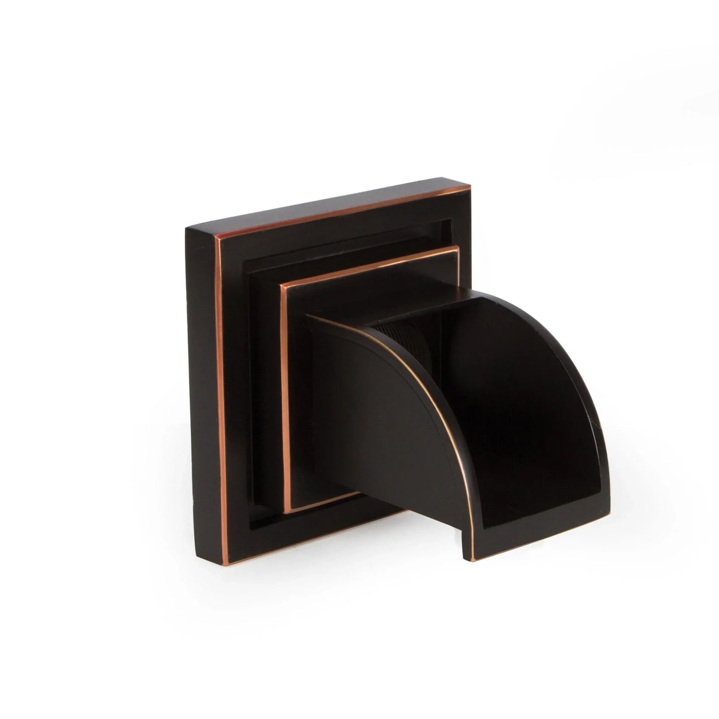 Atlantic Water Gardens Mantova Brass Wall Spout spillway for water features, showcasing its elegant brass finish and wall-mounted design.