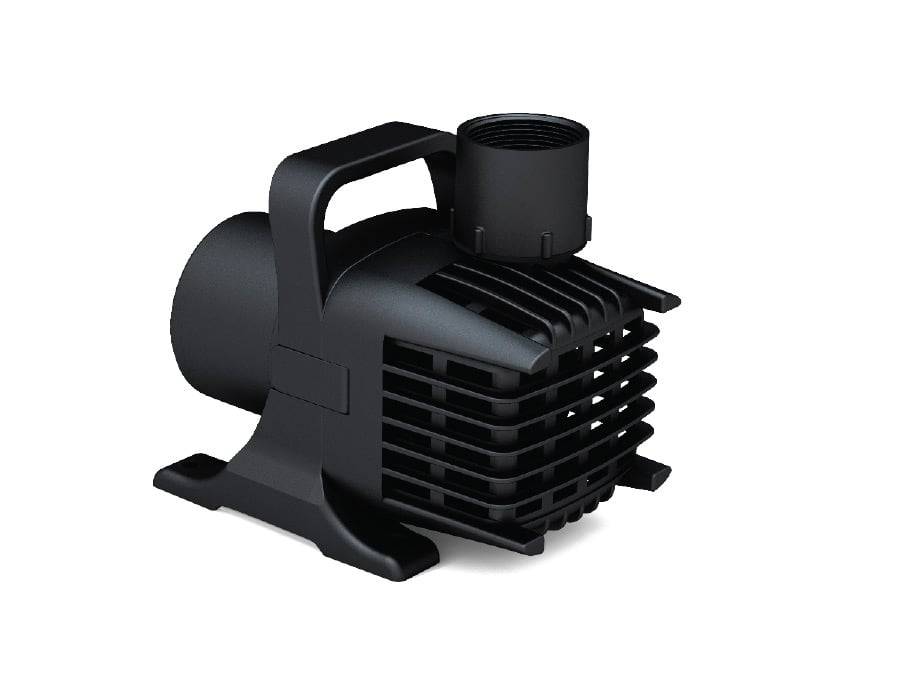 Atlantic Water Gardens TT3000 pond waterfall and stream pump, showing compact design and inlet/outlet connections for water features.