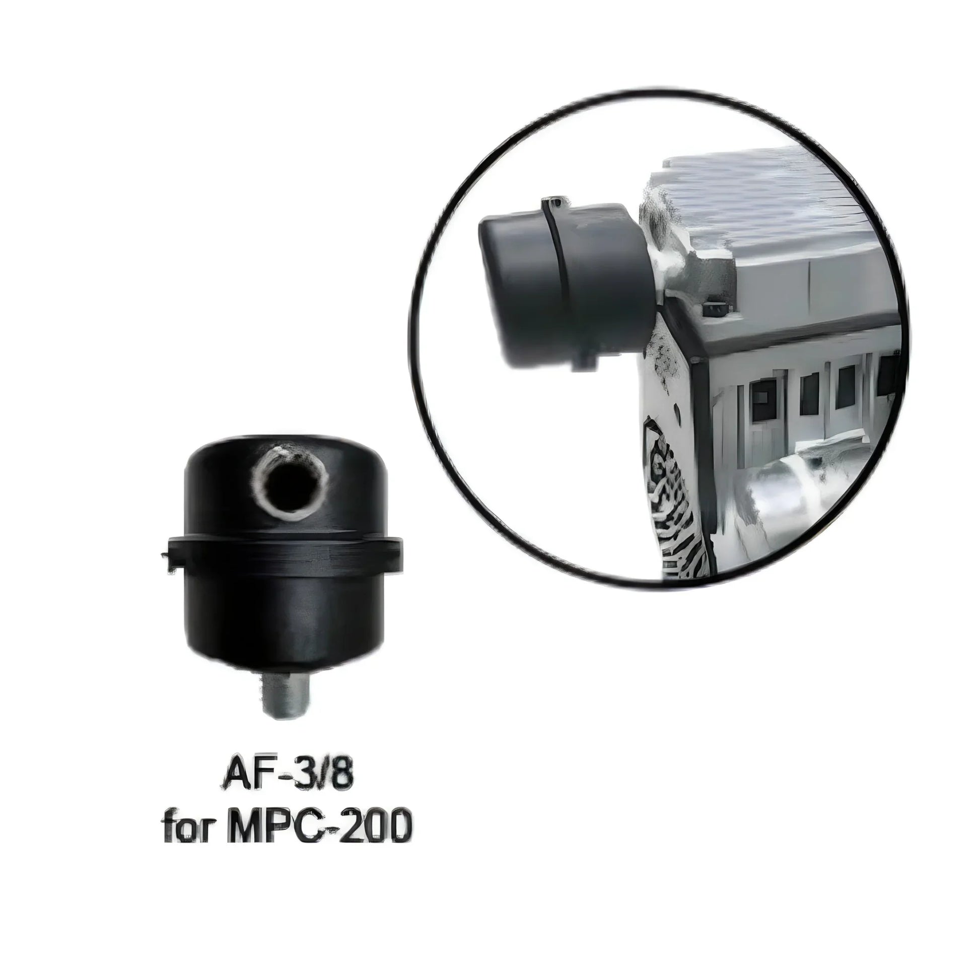 Matala air filter for 3/4hp lake aeration pumps with 3/8 inch MPT connection, shown in a close-up image.