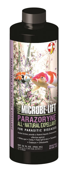 Microbe-Lift Parazoryne anti-parasite solution for aquariums, shown in one-gallon bottle with label visible.