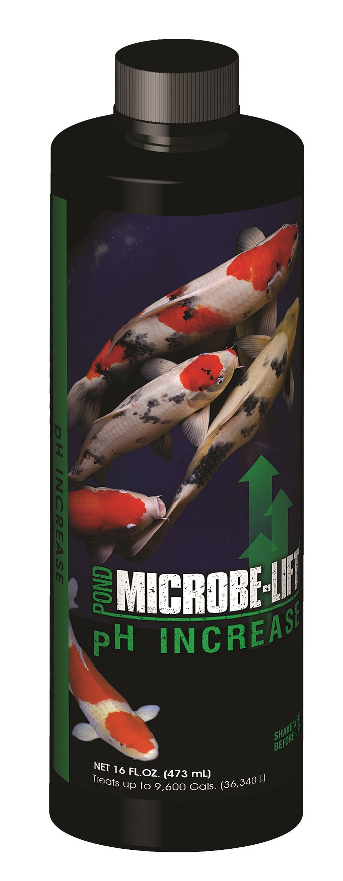 Microbe-Lift pH Increase bottle in a gallon container, used for adjusting pH levels in aquatic environments.