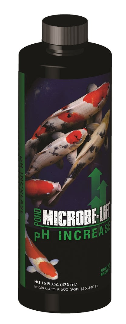 Microbe-Lift pH Increase bottle in a gallon container, used for adjusting pH levels in aquatic environments.
