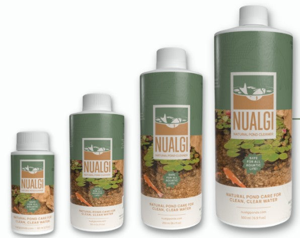 Nualgi Ponds 60ml bottle with clear label and cap, designed for pond algae control and water quality improvement.