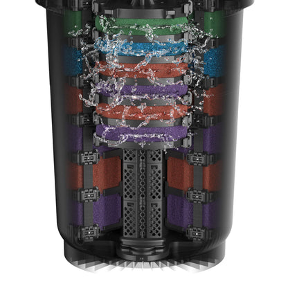 Oase FiltoClear 23500 pressure filter with 120W UVC for pond water filtration, showing the filter unit with inlet and outlet connections.