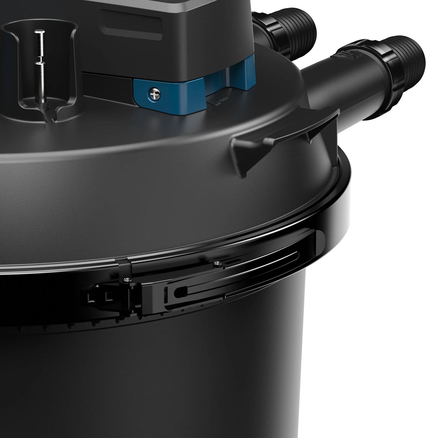 Oase FiltoClear 23500 pressure filter with 120W UVC for pond filtration, showing the filter unit with inlet and outlet connections