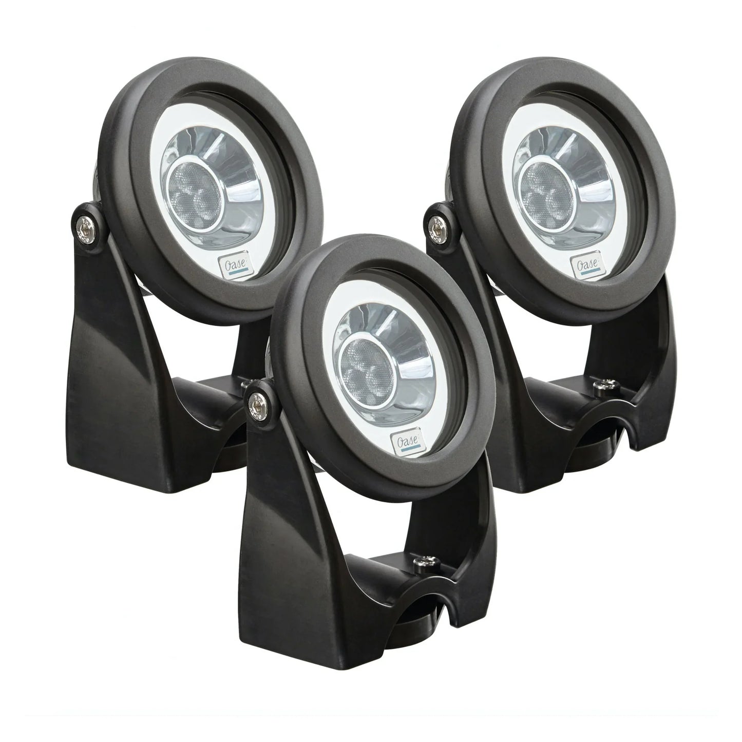 Oase Profilux Garden LED RGB pond lighting set of 3, colorful underwater lights for garden ponds and water features.